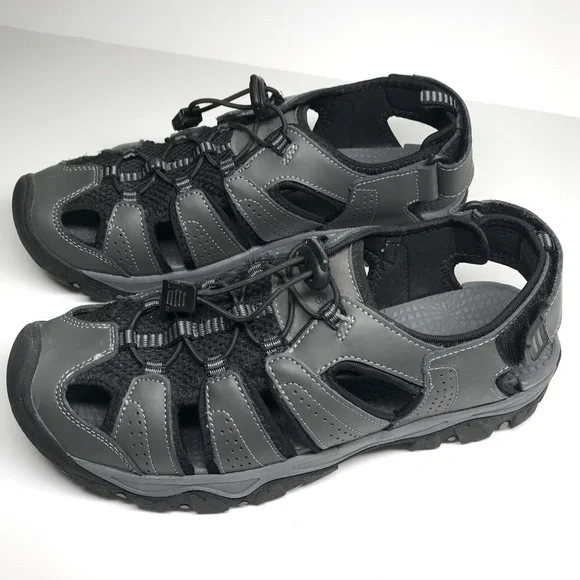 Eddie Bauer Men\'s Stewart Leather Fisherman Sandal - 9M Eddie Bauer Sandals Men 9M Stewart Shoes Grey Black Leather  main image 2